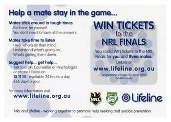 2007 Lifeline Help A Mate #NNO South Sydney Rabbitohs Back